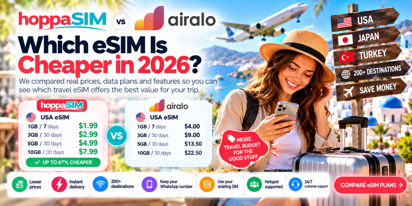 HoppaSIM and Airalo travel eSIM comparison for 2026